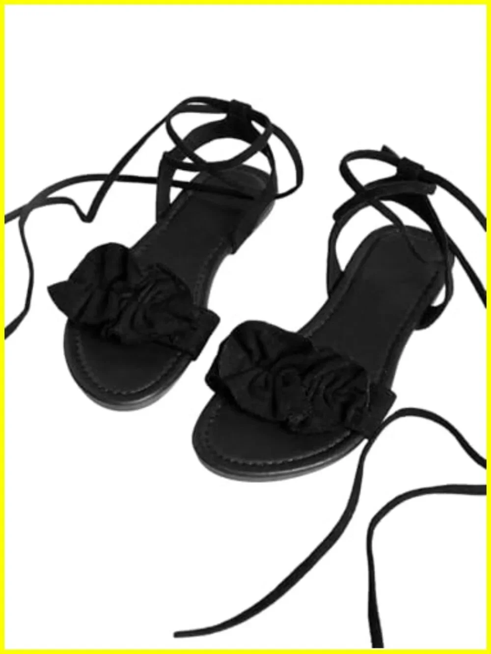 Lace Up Flat Sandals Strappy Tie Up Dressy Slides PU Leather